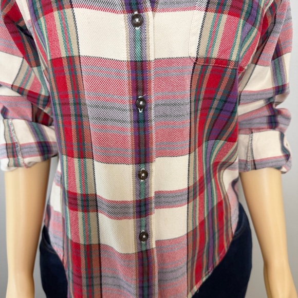 Eddie Bauer Red, Cream, Blue, Purple, Green Soft Woven Plaid Button Down Shirt - Picture 5 of 11